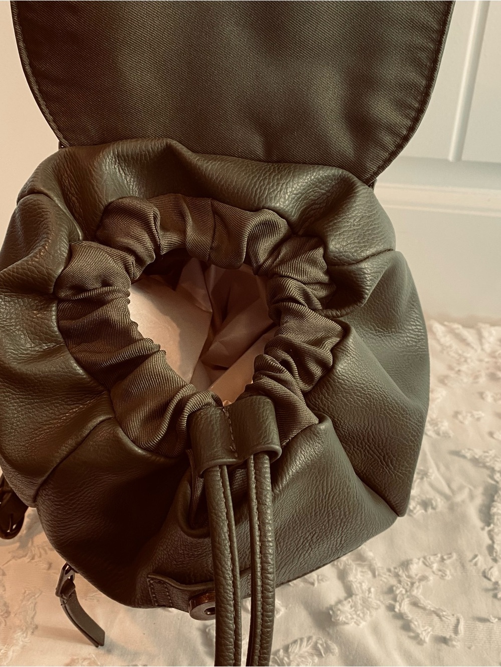 Universal Thread Olive Green Pebbled Leather Drawstring Backpack - Picture 6 of 14